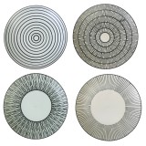 CERAMIC DINNER PLATE BLACK WHITE SET OF 4